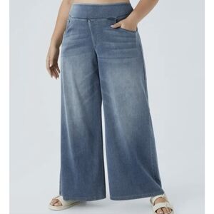 Halara Flex Plus Size 1X Reg Wide Leg Stretch High Waisted Blue Jeans NWOT